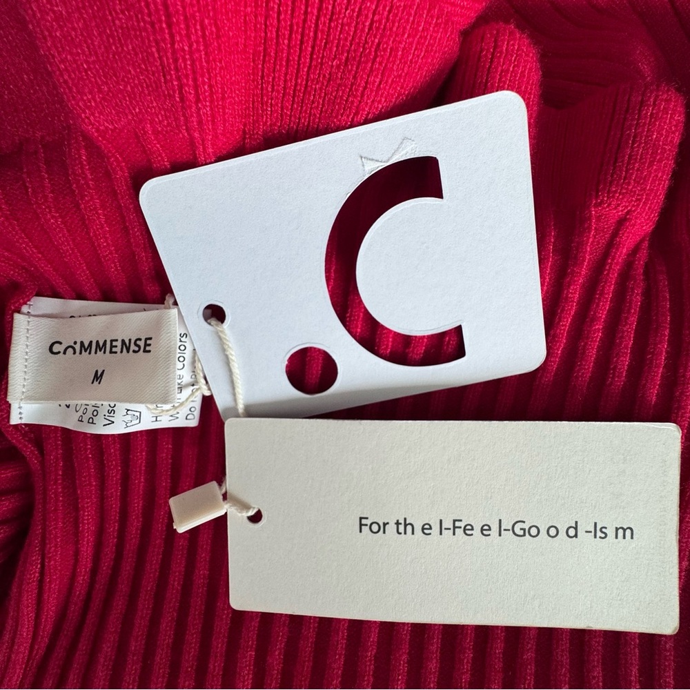 Commense Red Cardigan Ruffled Trim Pearl Button Long Sleeve SZ M NWT - Picture 8 of 12